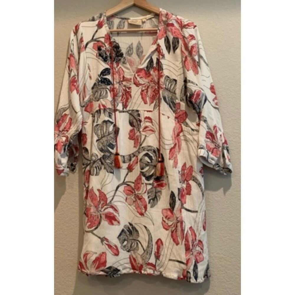 Anthropologie floral knee length long sleeve cream dress. Small